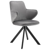 Vigo Swivel Side Chair in Gray Velvet with Black Steel Legs - Set of 1
