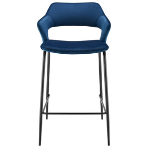 Vidar Counter Stool in Blue Velvet with Black Steel Legs - Set of 1