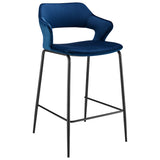 Vidar Counter Stool in Blue Velvet with Black Steel Legs - Set of 1