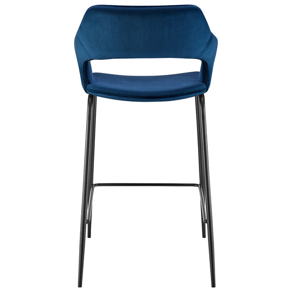 Vidar Counter Stool in Blue Velvet with Black Steel Legs - Set of 1