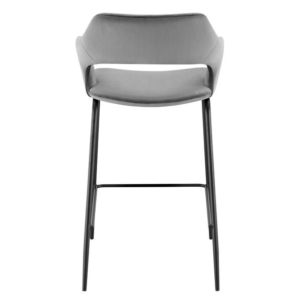 Vidar Counter Stool in Gray Velvet with Black Steel Legs - Set of 1