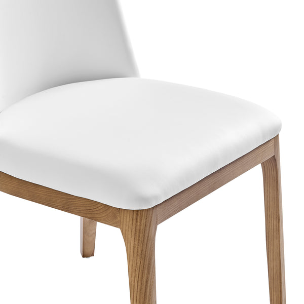 Tilde Side Chair in White Leatherette with Walnut Legs - Set of 2