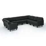 Emmie Mid Century Modern 10 Piece Dark Grey Fabric U-Shaped Sectional Sofa