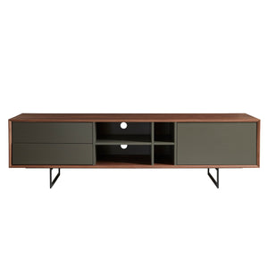 Anderson 71" Media Stand in Walnut and Dark Gray with Black Steel Base