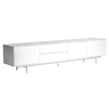 Birmingham 82" Media Stand in High Gloss White Lacquer with White Steel Base