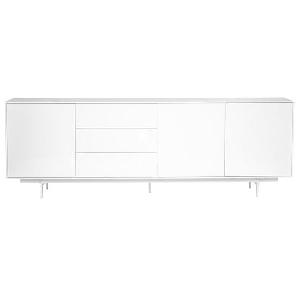 Birmingham 84" Sideboard in High Gloss White Lacquer with White Steel Base
