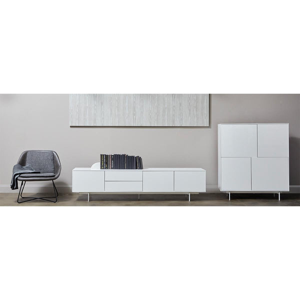 Birmingham 43" Cabinet Stand in High Gloss White Lacquer with White Steel Base