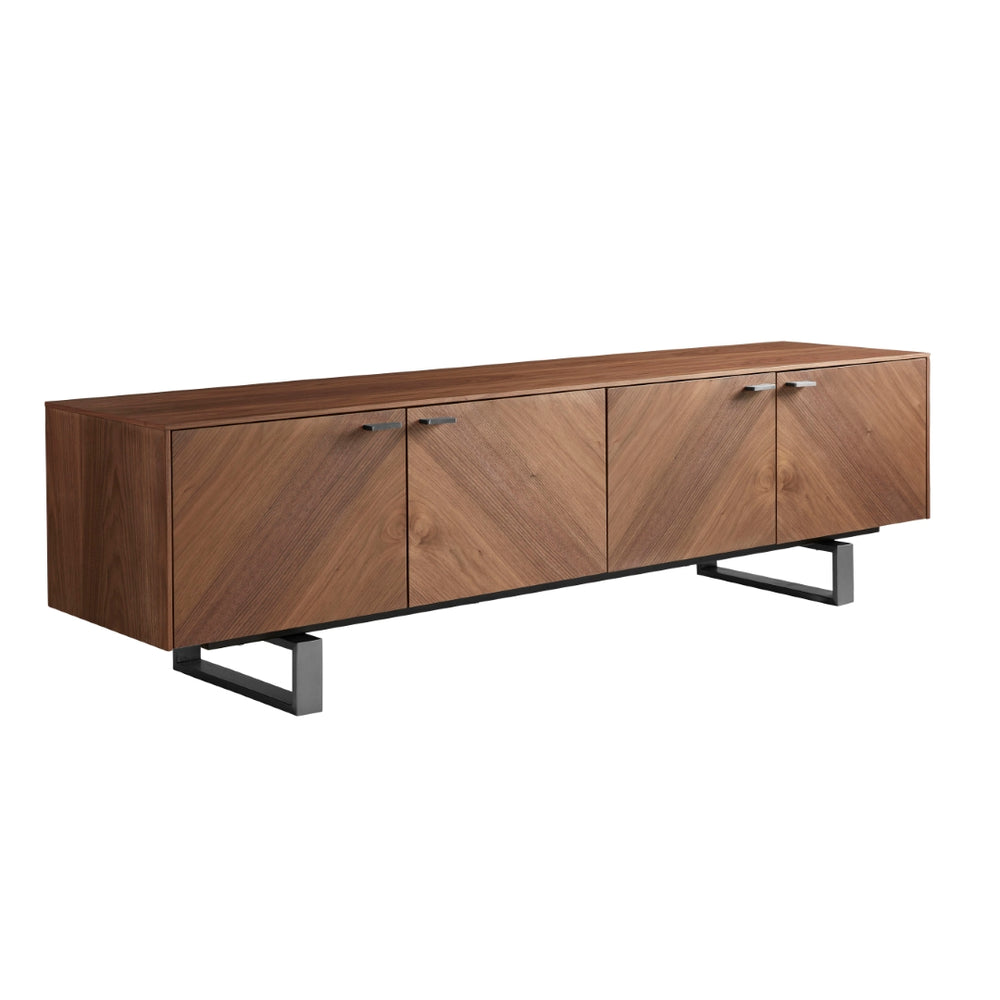 Alvarado 71" Media Stand in American Walnut with Brushed Stainless Steel Base