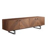 Alvarado 71" Media Stand in American Walnut with Brushed Stainless Steel Base