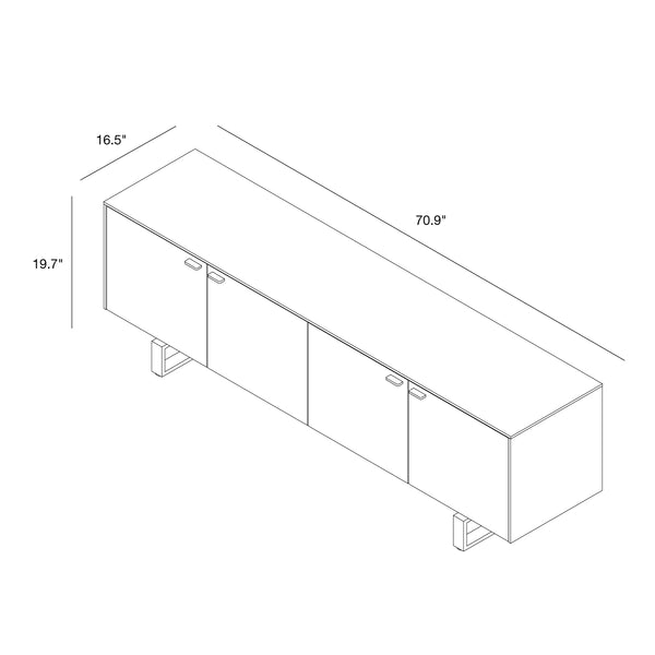Alvarado 71" Media Stand in American Walnut with Brushed Stainless Steel Base