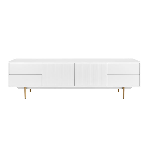 Norna 79" Media Stand in Matte White with Brass Legs