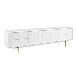Norna 79" Media Stand in Matte White with Brass Legs
