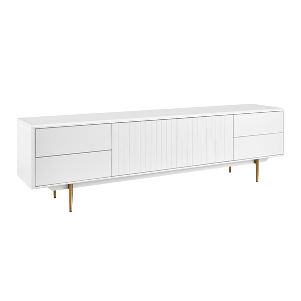 Norna 79" Media Stand in Matte White with Brass Legs