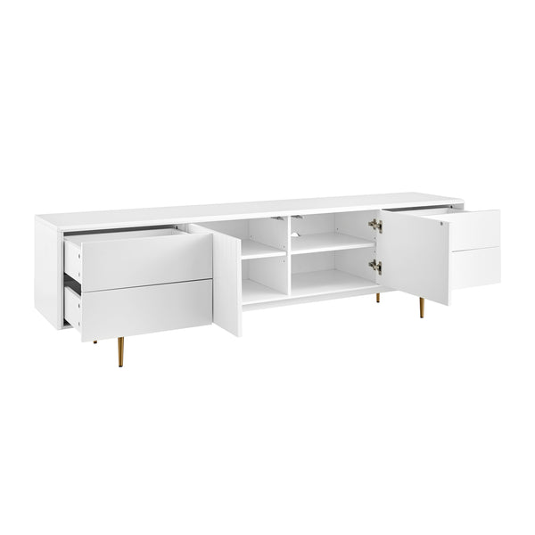 Norna 79" Media Stand in Matte White with Brass Legs
