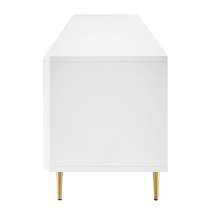 Norna 79" Media Stand in Matte White with Brass Legs