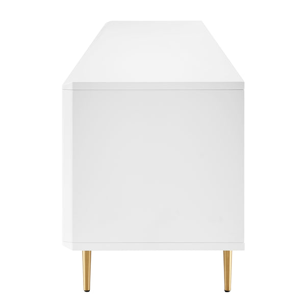 Norna 79" Media Stand in Matte White with Brass Legs