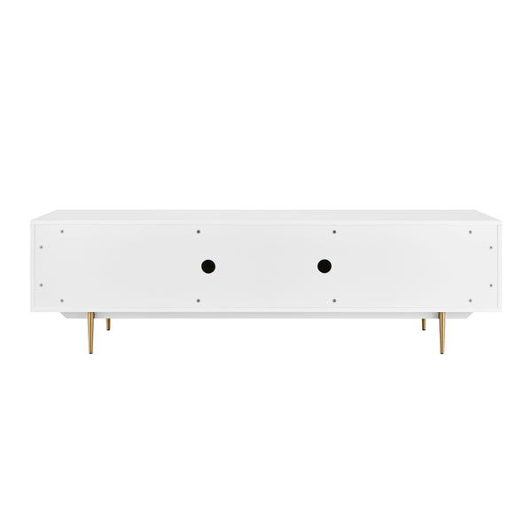Norna 79" Media Stand in Matte White with Brass Legs