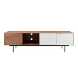 Norna 79" Media Stand Panels in Walnut/Matte White with Matte Black Legs