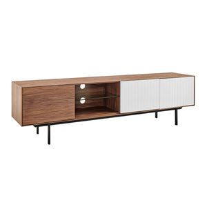 Norna 79" Media Stand Panels in Walnut/Matte White with Matte Black Legs