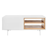 Bodie 48" Coffee Table with Open Storage in Oak, Doors and Legs in Matte White