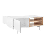 Bodie 48" Coffee Table with Open Storage in Oak, Doors and Legs in Matte White