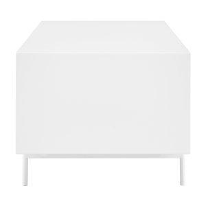 Bodie 48" Coffee Table with Open Storage in Oak, Doors and Legs in Matte White