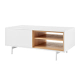 Bodie 48" Coffee Table with Open Storage in Oak, Doors and Legs in Matte White