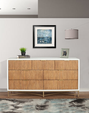 Larsen Dresser in White & Natural - Elegant Mahogany with Gold Accents and Felt-Lined Drawers