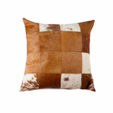 18" x 18" x 5" Brown And White Patchwork Cowhide Pillow