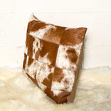 18" x 18" x 5" Brown And White Patchwork Cowhide Pillow