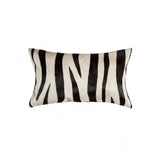 12" x 20" x 5" Zebra Black On Off White Cowhide Pillow