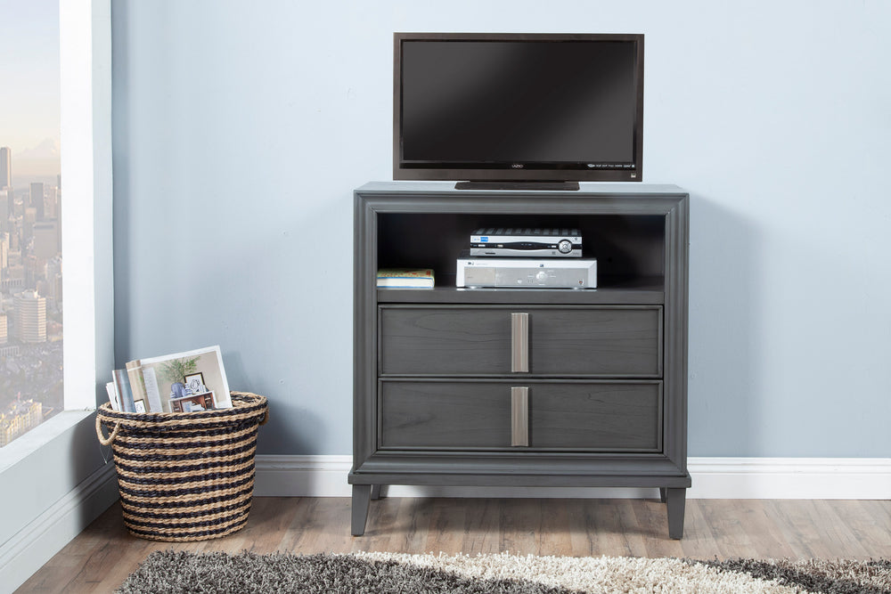 Alpine Furniture Lorraine TV Media Chest, Dark Grey 8171-11 Dark Grey Pine & Poplar Solids with Mindy Veneer 35.5 x 17 x 38