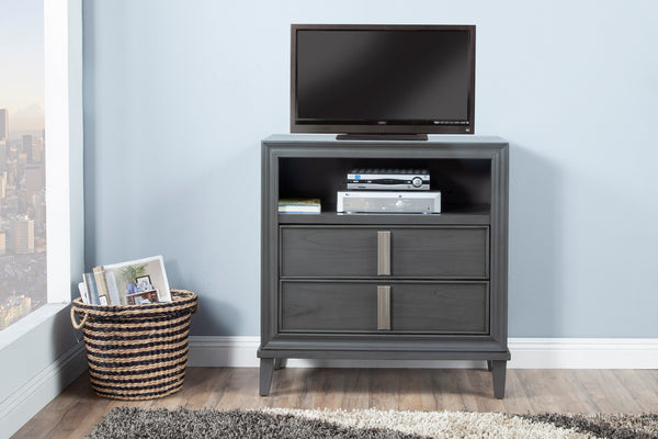 Alpine Furniture Lorraine TV Media Chest, Dark Grey 8171-11 Dark Grey Pine & Poplar Solids with Mindy Veneer 35.5 x 17 x 38