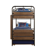 79' X 42' X 71' Antique Oak And Gunmetal Twin Over Twin Bunk Bed