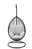 Beige and Black Hanging Pod Wicker Patio Swing Chair