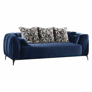 90' X 42' X 31' Blue Velvet Sofa w5 Pillows
