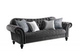 96' X 37' X 37' Dark Gray Velvet Sofa w4 Pillows