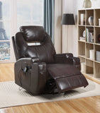 34' X 37' X 41' Brown Bonded Leather Match Swivel Rocker Recliner With Massage