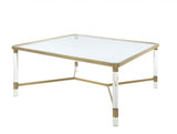 39' X 39' X 17' Clear Acrylic Gold Stainless Steel And Clear Glass Coffee Table