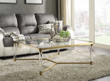 39' X 39' X 17' Clear Acrylic Gold Stainless Steel And Clear Glass Coffee Table