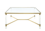 39' X 39' X 17' Clear Acrylic Gold Stainless Steel And Clear Glass Coffee Table