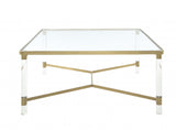 39' X 39' X 17' Clear Acrylic Gold Stainless Steel And Clear Glass Coffee Table