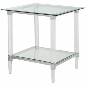 24' X 24' X 24' Chrome Clear Acrylic And Glass End Table