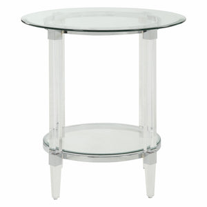 24' X 24' X 24' Chrome Clear Acrylic And Glass End Table