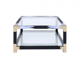54' X 18' X 34' White Brushed Black Gold And Clear Glass Coffee Table