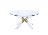 34' X 34' X 18' Gold Clear Acrylic And Clear Glass Coffee Table