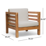 Noble House Oana Outdoor 4 Seater Acacia Wood Loveseat Chat Set, Teak Finish and Beige 