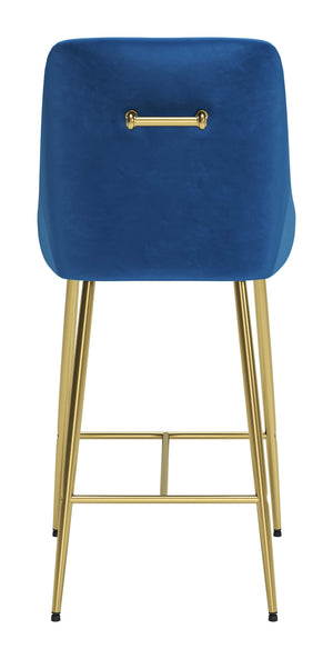 Zuo Modern Madelaine 100% Polyester, Plywood, Steel Modern Commercial Grade Counter Stool Navy, Gold 100% Polyester, Plywood, Steel