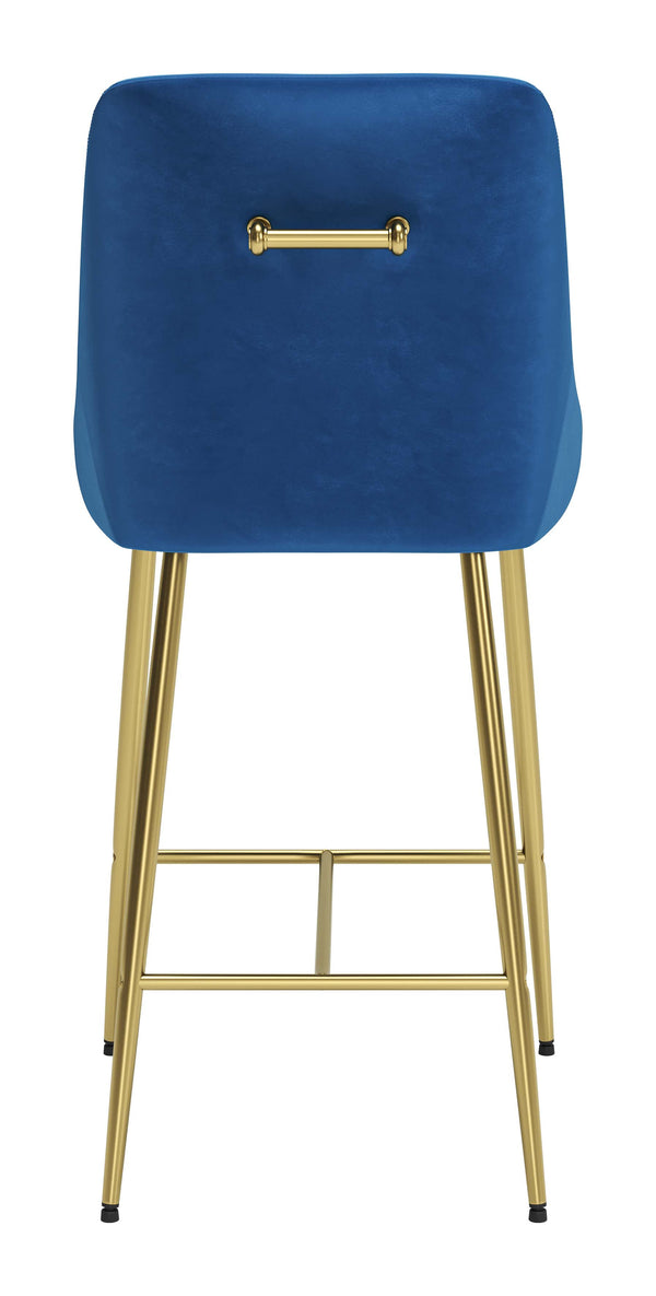 Zuo Modern Madelaine 100% Polyester, Plywood, Steel Modern Commercial Grade Counter Stool Navy, Gold 100% Polyester, Plywood, Steel