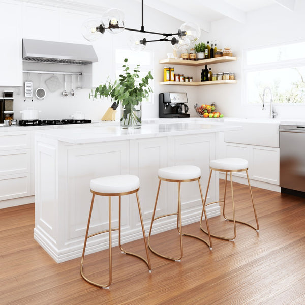 Zuo Modern Bree 100% Polyurethane, Plywood, Stainless Steel Modern Commercial Grade Counter Stool Set - Set of 2 White, Gold 100% Polyurethane, Plywood, Stainless Steel